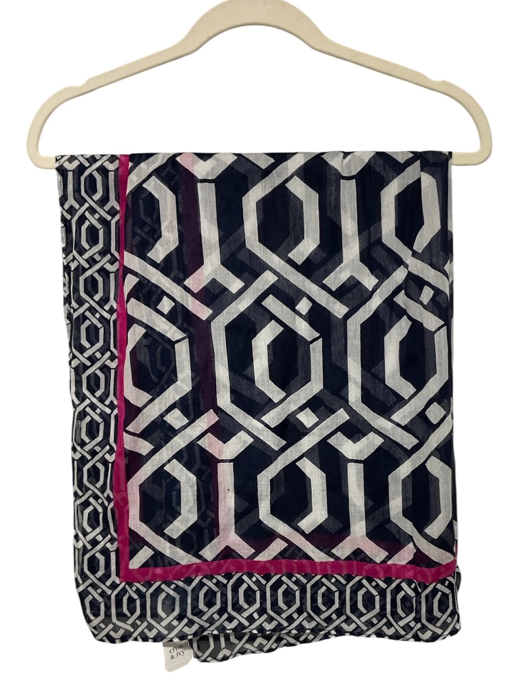 NWT Crown & Ivy Geometric Print Scarf Wrap Navy Pink 76” x 31”